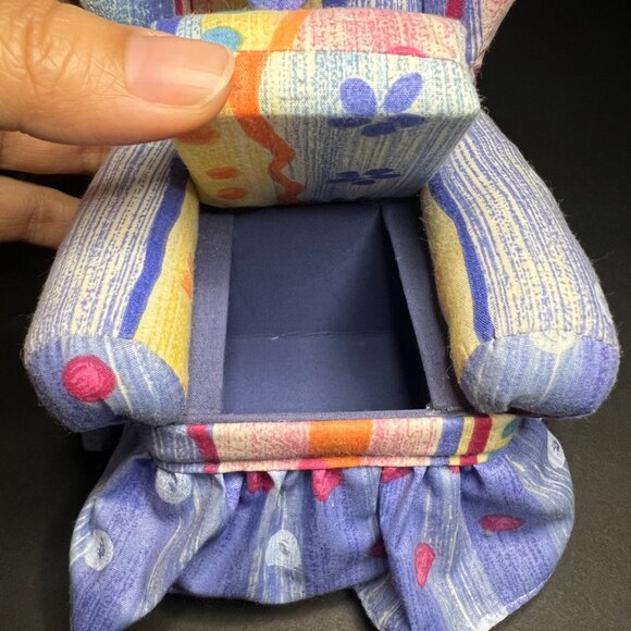 VTG 1998 Dritz Collectible Blue Stripes & Dots Pincushion Chair w/ Heart Pillo - Picture 5 of 10